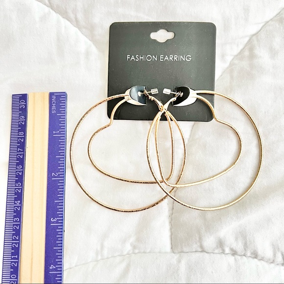 Gold Inner Heart 3” Hoop Earings - Picture 2 of 4